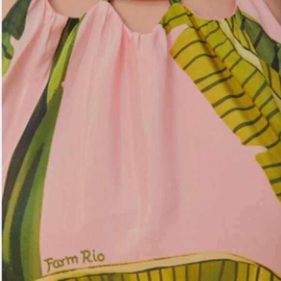 NEW! $295 FARM RIO BANANA LEAVES Pink Sleeveless MAXI DRESS Size M 8 10 - Picture 8 of 9
